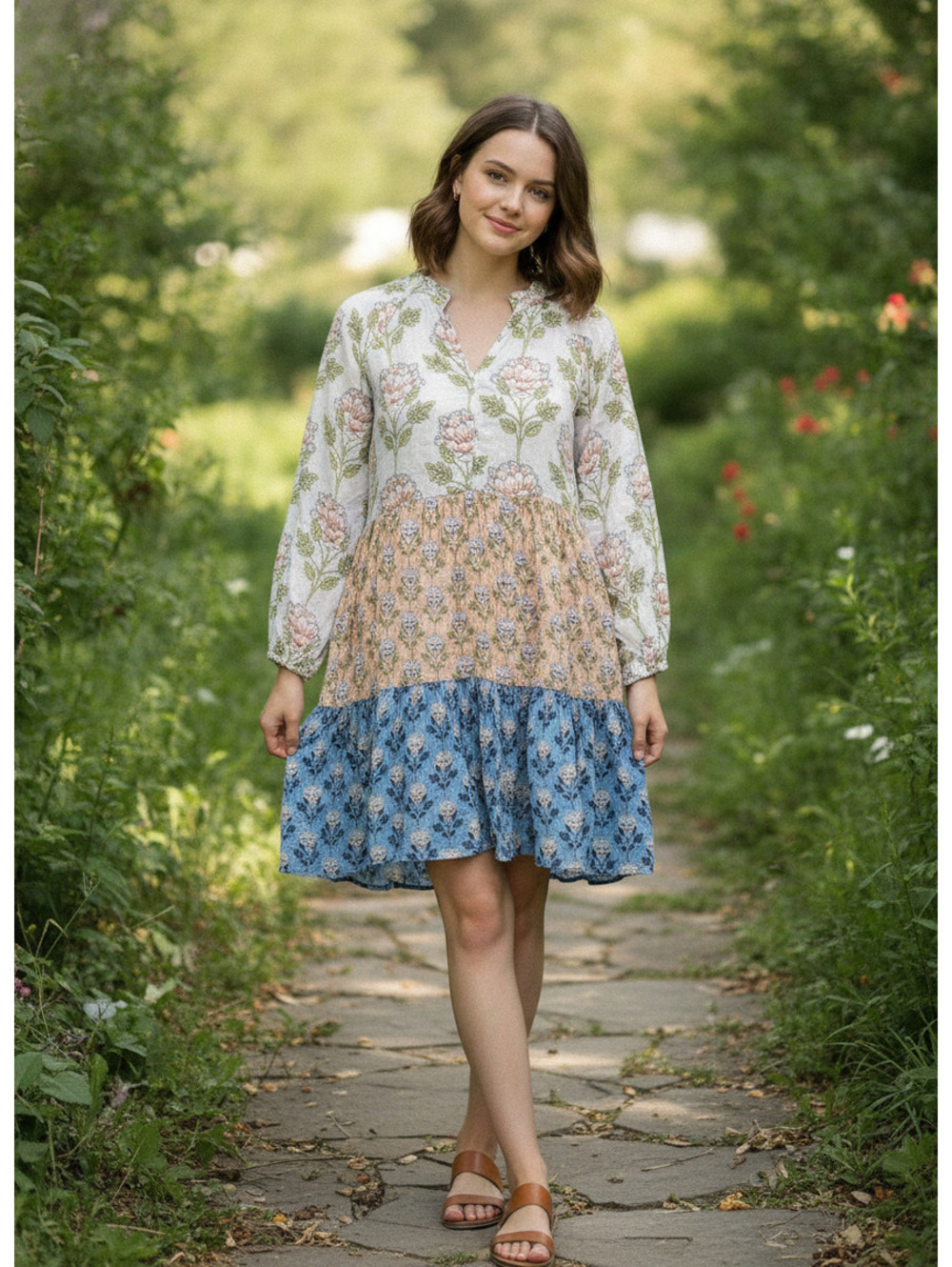 Roller Rabbit Floral Print Tiered Dress Size S